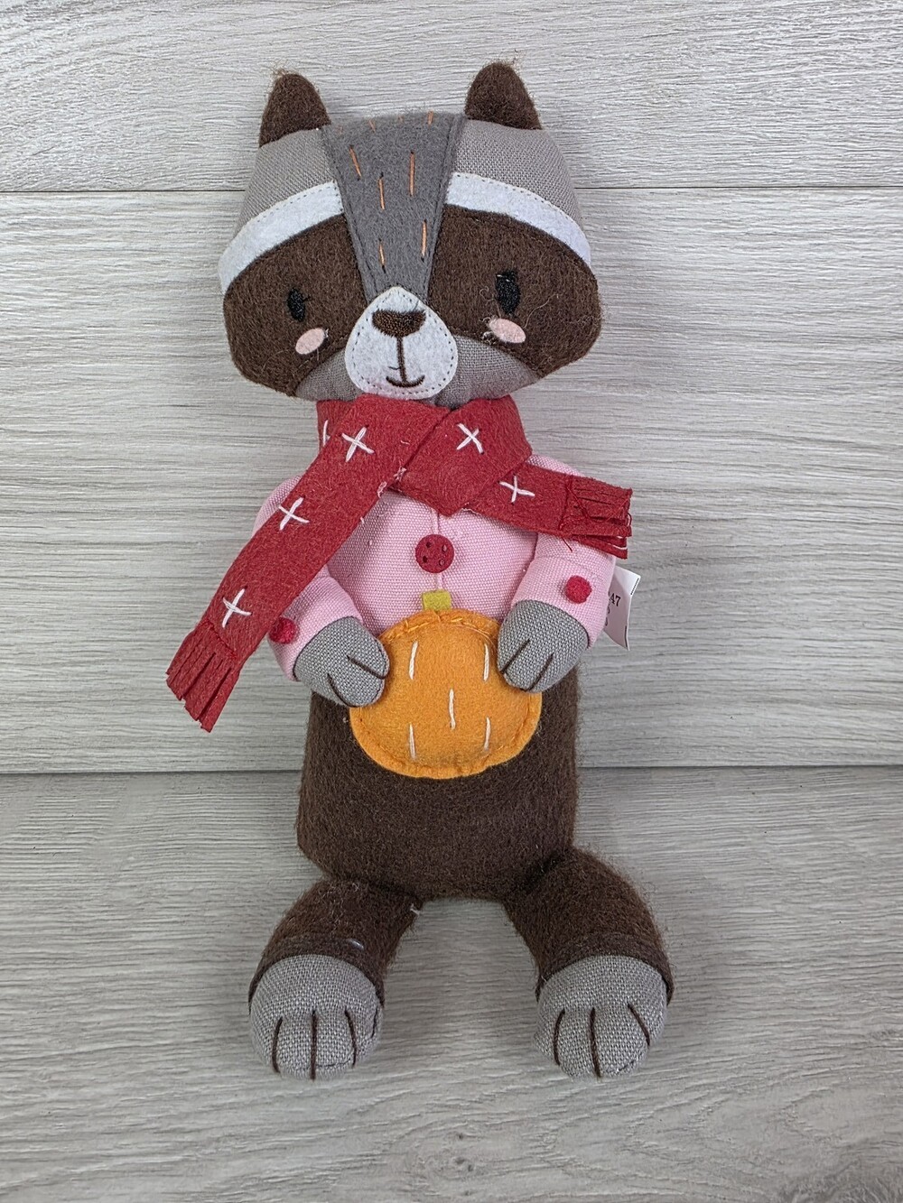 Target Plush Raccoon Doll Scarf and Pumpkin Accessory Fall Autumn Decor 12" SU60